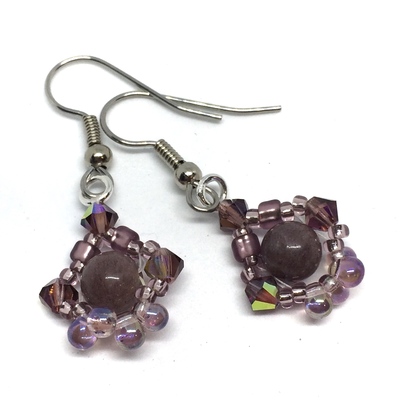 Purple Aventurine and Crystal Dangle Earrings