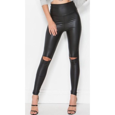 Cutout Knee Faux Leather Leggings