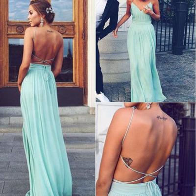 Green backless long prom dress,simple chiffon evening dresses,formal dresses - Thumbnail 5