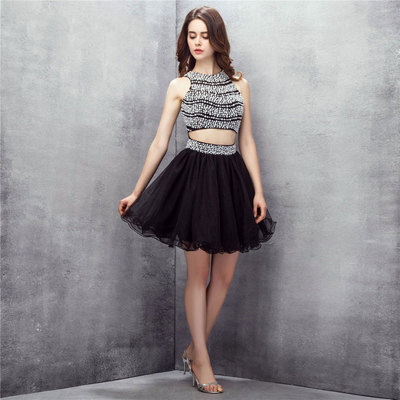Stylish black two pieces short prom dress, homecoming dress - Thumbnail 3