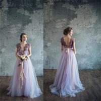 2017 Custom Tulle Cap Sleeves V Back Neck Unique New Design Prom Dress, Fashion Popular Wedding Dress,PD17630 - Thumbnail 1