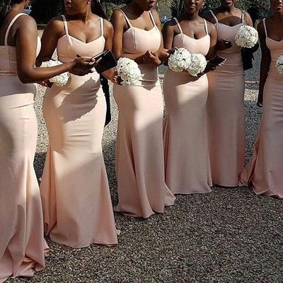 Straps mermaid pink prom dresses, pink bridesmaid dresses, wedding party dresses - Thumbnail 4