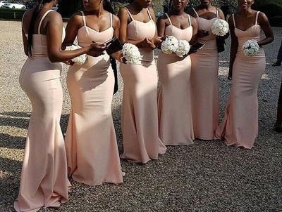 Straps Mermaid Pink Prom Dresses, Pink Bridesmaid Dresses, Wedding Party Dresses