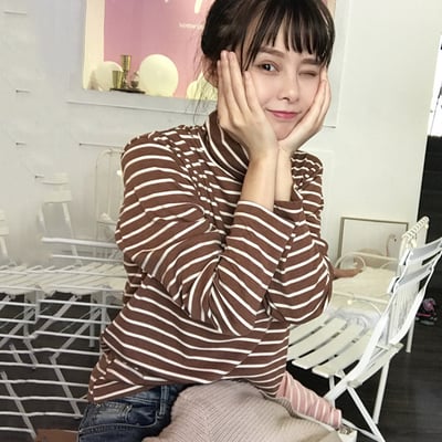 Striped turtleneck korean pullovers