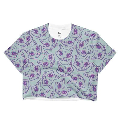 Cat lady print vegan crop top