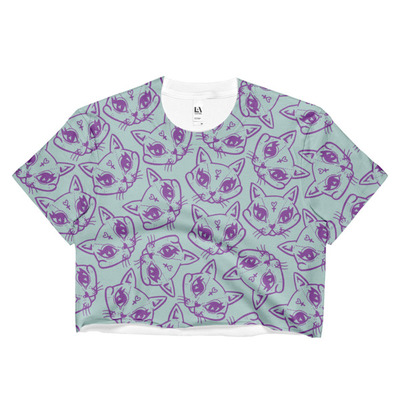 Cat lady print Vegan Crop Top
