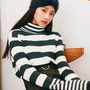 Turle Neck Striped Long Sleeved Knitted Sweater-1