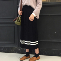 Korean striped pleated midi skirt - Thumbnail 1
