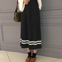 Korean striped pleated midi skirt - Thumbnail 2