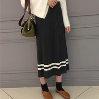 Korean striped pleated midi skirt - Thumbnail 3
