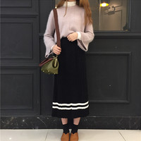 Korean striped pleated midi skirt - Thumbnail 4