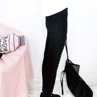 GOTH BLACK LACED UP PANTS - Thumbnail 2