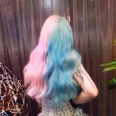 Harajuku pastel pink blue gradient long wavy wigs