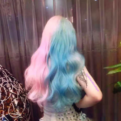 Harajuku Pastel Pink Blue Gradient Long Wavy Wigs