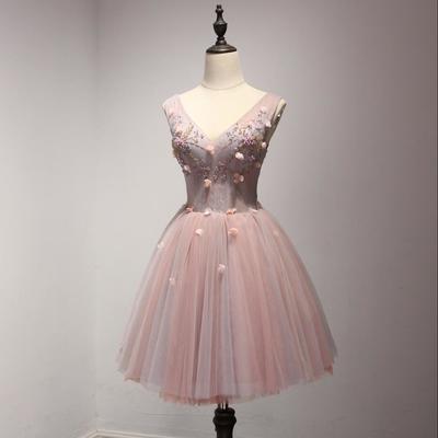 V neck homecoming dress, short homecoming dress, pink homecoming dress, cheap prom dress, junior prom dress, pd17636