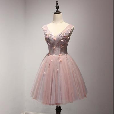V neck homecoming dress, short homecoming dress, pink homecoming dress, cheap prom dress, junior prom dress, PD17636