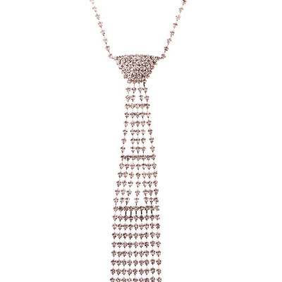Fringe crystal tie necklace