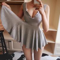 Grey/black V collar irregular dress - Thumbnail 1