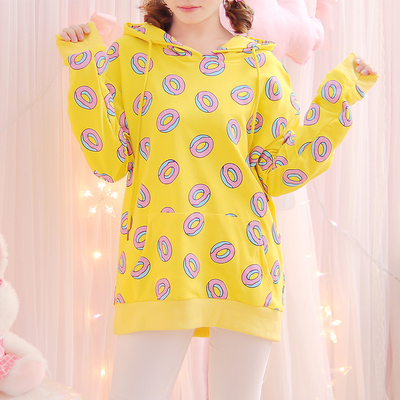 Kawaii Donut Print Hooded Sweater