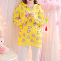 Kawaii Donut Print Hooded Sweater - Thumbnail 3