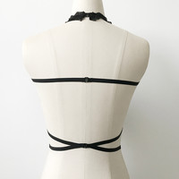 Black Sheer Lace Bralette Bralet Sexy Cage Crop Top Bra - Thumbnail 3