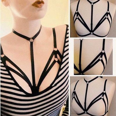 Black sexy harness bra tanks backless elastic strappy hollow out bra  - Thumbnail 5