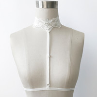 Sexy Women Gothic Elastic Harness Lace Cage Bra Crop Top - Thumbnail 4