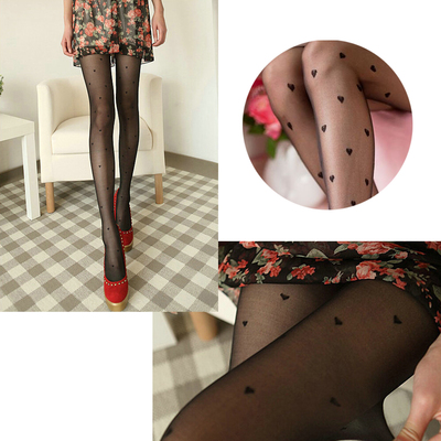High quality all-match peach love heart sexy transparent pantyhose black stockings fashion women's tights - Thumbnail 5