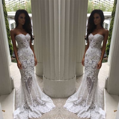 Sweetheart white mermaid wedding dress with appliques - Thumbnail 5