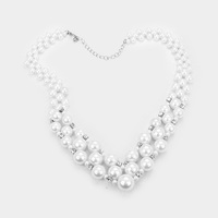 Gold w/Cream Faux Pearl V Collar Necklace - Thumbnail 3