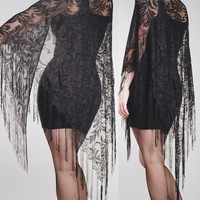 CLAIMED  - Vintage 80s Black Lace Fringed "Stevie" Shawl  - Thumbnail 1