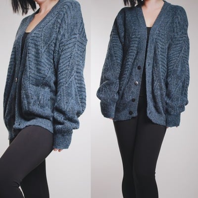 CLAIMED - Vintage 90s Blue Chunky Cable Knit Cardigan 