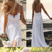 Chiffon lace wedding dress, white side split wedding dress, beach bridals dress, most popular wedding dresses, WD17601 - Thumbnail 3