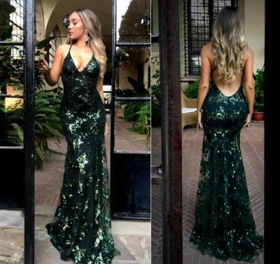 Green sequin prom dress, new design dress for 2018 prom, party dress, sparkly evening dress, PD17641