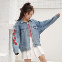 Rose embroidered denim jacket - Thumbnail 1