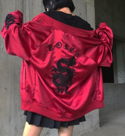 *free ship* Punk Dragon Embroidered Bomber Jacket