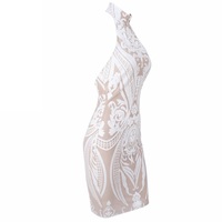 White Sequin Nude Dress - Thumbnail 2