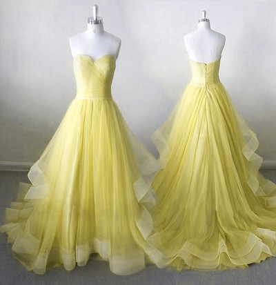 Light Yellow Prom Gowns, Elegant Handmade Formal Dresses 2018, Party Gowns