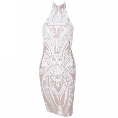 White Sequin Nude Dress