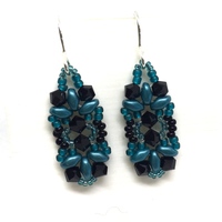 Ocean Blue Color and Black Crystal Earrings on Sterling Silver Ear Hooks - Thumbnail 1