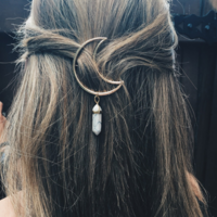 Retro Crescent Moon Hair Clip with Howlite Crystal - Thumbnail 1
