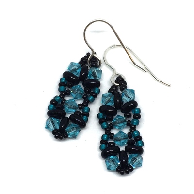Black and blue teal crystal earrings on sterling silver ear hooks - Thumbnail 3