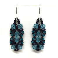 Black and Blue Teal Crystal Earrings on Sterling Silver Ear Hooks - Thumbnail 1