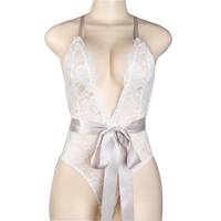 Sexy White Lace Lingerie Bodysuit with Bow - Thumbnail 1