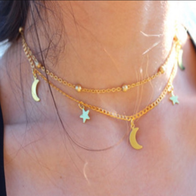 Moon bead star layering necklace crescent jewelry 