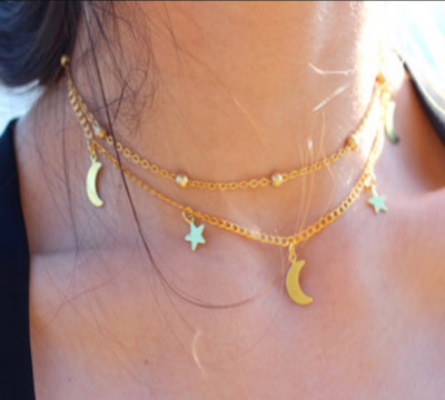 Moon Bead Star Layering Necklace Crescent Jewelry 