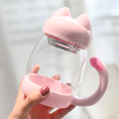 Kawaii kitty cat tail glass tea cup - 3 colors