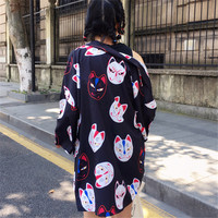 Lucky Cat Print Kimono - Thumbnail 2