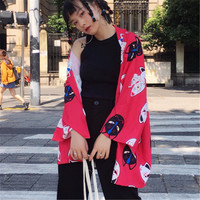 Lucky Cat Print Kimono - Thumbnail 4