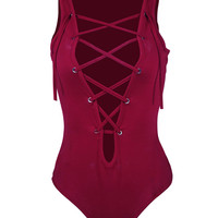 Sexy Bodycon Lace up Bodysuit - Thumbnail 2